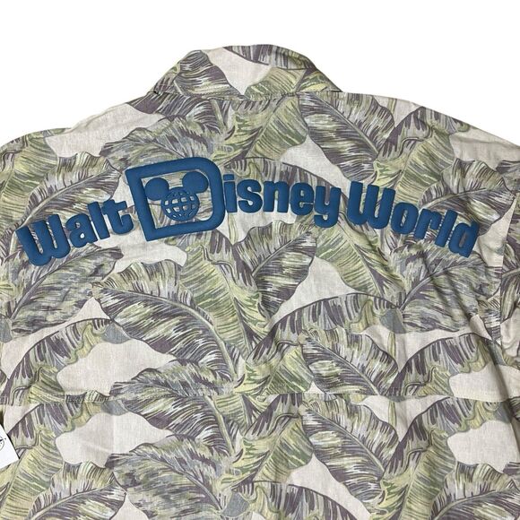 Disney World Mens XL Green Linen Blend Leaf Button Up Shirt Spirit Jersey Parks - Picture 13 of 15